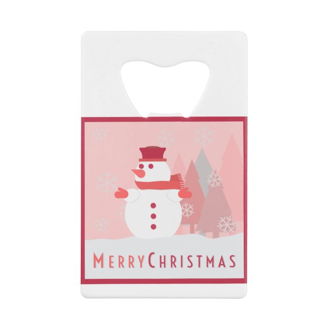 Abrebotellas De Tarjeta De Crédito Snowman Merry Christmas Card (Anverso)