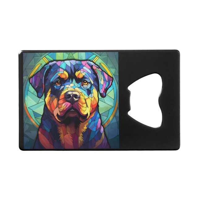 Abrebotellas De Tarjeta De Crédito Stained Glass Rottweiler  (Anverso (Horizontal))