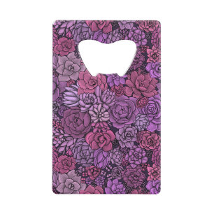 Abrebotellas De Tarjeta De Crédito Suculento jardín de color rosa y violeta