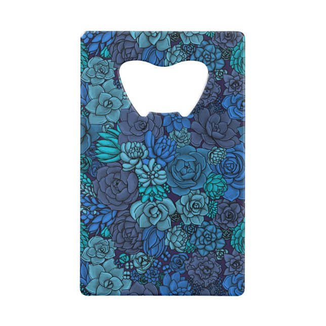Abrebotellas De Tarjeta De Crédito Suculento jardín en azul (Anverso)