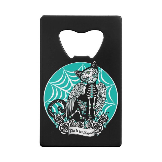 Abrebotellas De Tarjeta De Crédito Sugar Skull Cat (Anverso)