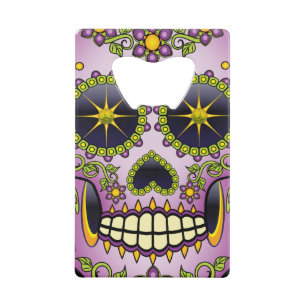 Abrebotellas De Tarjeta De Crédito Sugar Skull Purple Floral