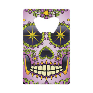 Abrebotellas De Tarjeta De Crédito Sugar Skull Purple Floral