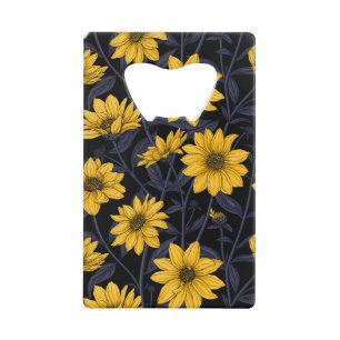 Abrebotellas De Tarjeta De Crédito Sunroot, girasol salvaje en amarillo y azul