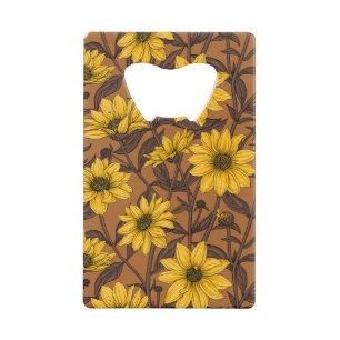 Abrebotellas De Tarjeta De Crédito Sunroot, girasol salvaje en amarillo y marrón