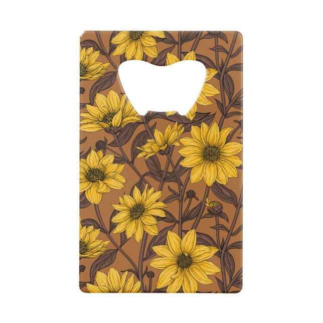 Abrebotellas De Tarjeta De Crédito Sunroot, girasol salvaje en amarillo y marrón (Anverso)