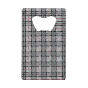 Abrebotellas De Tarjeta De Crédito Tela escocesa del pixel en gris con la raya roja
