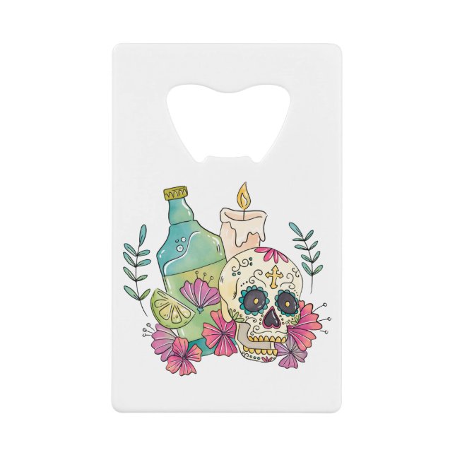 Abrebotellas De Tarjeta De Crédito Tequila Sugar Skull (Anverso)