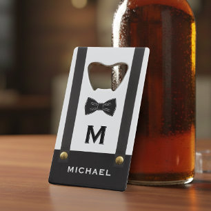Abrebotellas De Tarjeta De Crédito Tirantes y pajarita con monograma