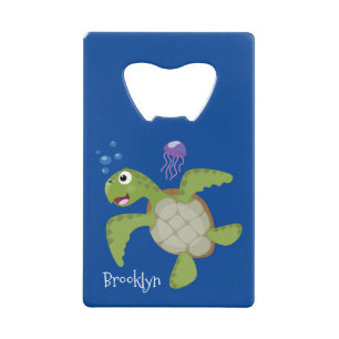 Abrebotellas De Tarjeta De Crédito Tortuga marina verde suave feliz ilustracion perso