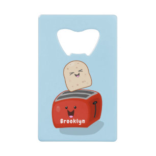 Abrebotellas De Tarjeta De Crédito Tostada de kawaii y personalizado de tostadora roj