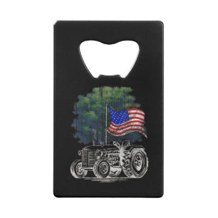 Abrebotellas De Tarjeta De Crédito Tractor agrícola vintage bandera americana patriót