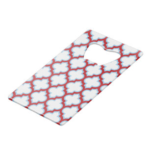 Abrebotellas De Tarjeta De Crédito Trellis blanca y roja, Entramado, Quatrefoil