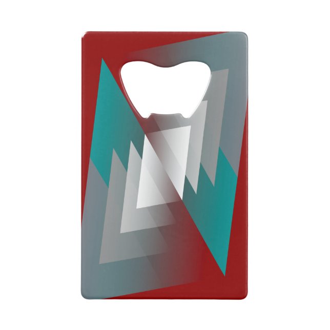 Abrebotellas De Tarjeta De Crédito Triángulos grises verde azulados en burdeos (Anverso)