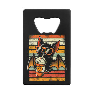 Abrebotellas De Tarjeta De Crédito Trick o Trete Cute Bat Hipster Latte Funny Hallow