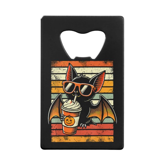 Abrebotellas De Tarjeta De Crédito Trick o Trete Cute Bat Hipster Latte Funny Hallow (Anverso)