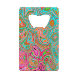 Abrebotellas De Tarjeta De Crédito Trippy Retro Naranja y Aqua Groovy Resumen de arte