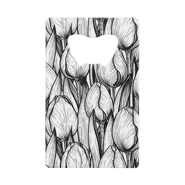 Abrebotellas De Tarjeta De Crédito Tulipanes en blanco y negro (Anverso)