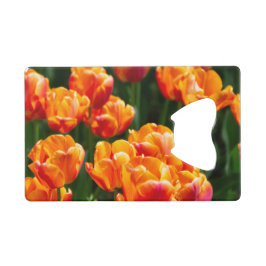 Abrebotellas De Tarjeta De Crédito Tulipanes naranja brillante en el parque
