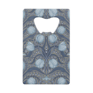 Abrebotellas De Tarjeta De Crédito Tulipanes Retro Nouveau en azul y estaño