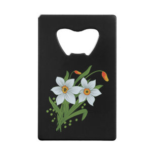 Abrebotellas De Tarjeta De Crédito Tulipanes y Narcisos Flores Fondo Negro