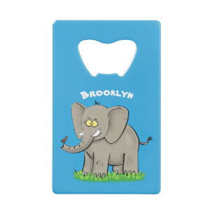 Abrebotellas De Tarjeta De Crédito Un extraño elefante gracioso con un pájaro en el p