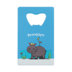 Abrebotellas De Tarjeta De Crédito Un gracioso hipopótamo con personalizado de pájaro