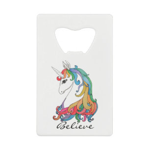 Abrebotellas De Tarjeta De Crédito Unicornio lindo del arco iris de la acuarela