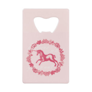 Abrebotellas De Tarjeta De Crédito Unicornio rosa y flores