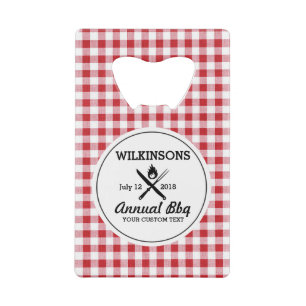 Abrebotellas De Tarjeta De Crédito Verano BBQ Grill Cookout Reunión Red Gingham Chec