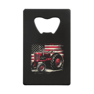 Abrebotellas De Tarjeta De Crédito Viejo Tractor Farmall Cub Bandera Americana Patrió