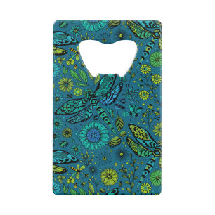 Abrebotellas De Tarjeta De Crédito Volar, volar libélula en azul