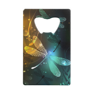 Abrebotellas De Tarjeta De Crédito Vuelo de libélula luminosa verde