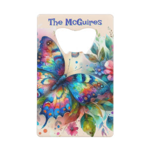 Abrebotellas De Tarjeta De Crédito Watercolor Mariposa Jardín floral Personalizado