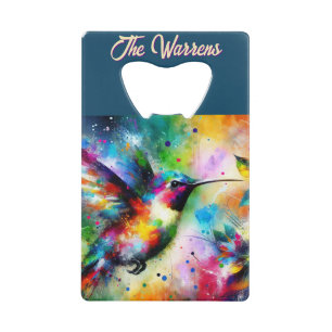 Abrebotellas De Tarjeta De Crédito Whimsical Colorous Hummingbird Bird Personalizado