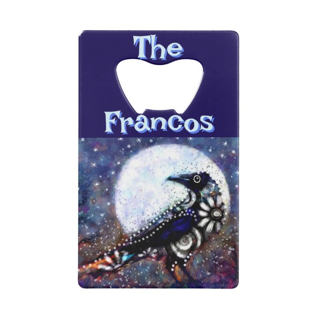 Abrebotellas De Tarjeta De Crédito Whimsical Raven Moon Floral Personalizado (Anverso)