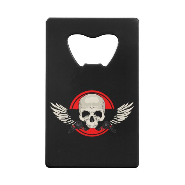 Abrebotellas De Tarjeta De Crédito Wing Skull - RED (Reverso)