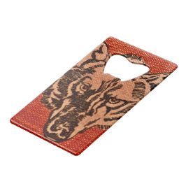 Abrebotellas De Tarjeta De Crédito Wolf Head on Red