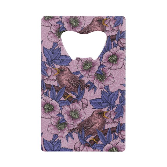 Abrebotellas De Tarjeta De Crédito Wren y hellebore, rosa y violeta (Anverso)