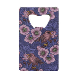 Abrebotellas De Tarjeta De Crédito Wren y hellebore, violeta y rosa