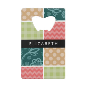 Abrebotellas De Tarjeta De Crédito Zigzag, Chevron, Gingham, Puntos Polka, Tu Nombre