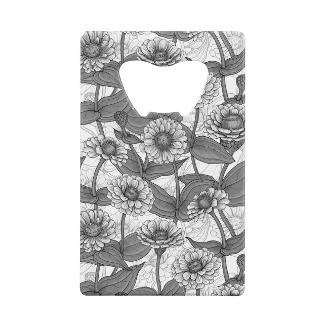 Abrebotellas De Tarjeta De Crédito Zinnias, monocromo en blanco (Anverso)