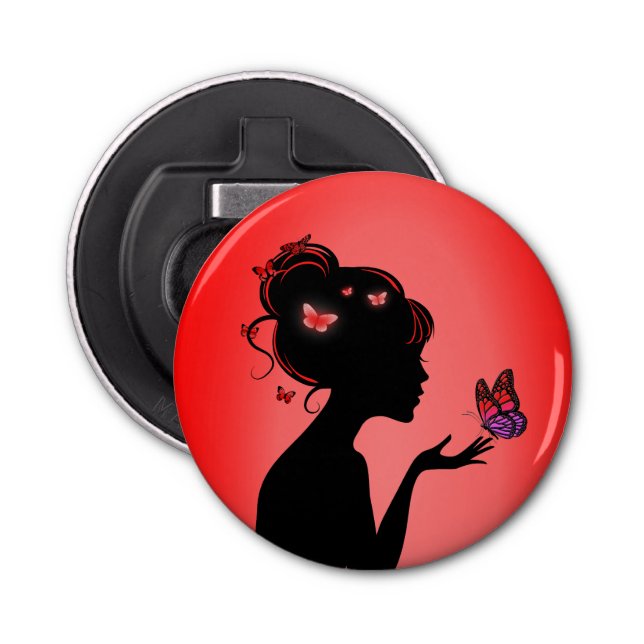 Abrebotellas Décapsuleur La femme papillons rouges (Anverso)