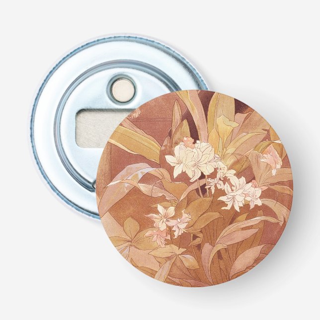 Abrebotellas Detalle floral de Alphonse Mucha Art Nouveau (Anverso)