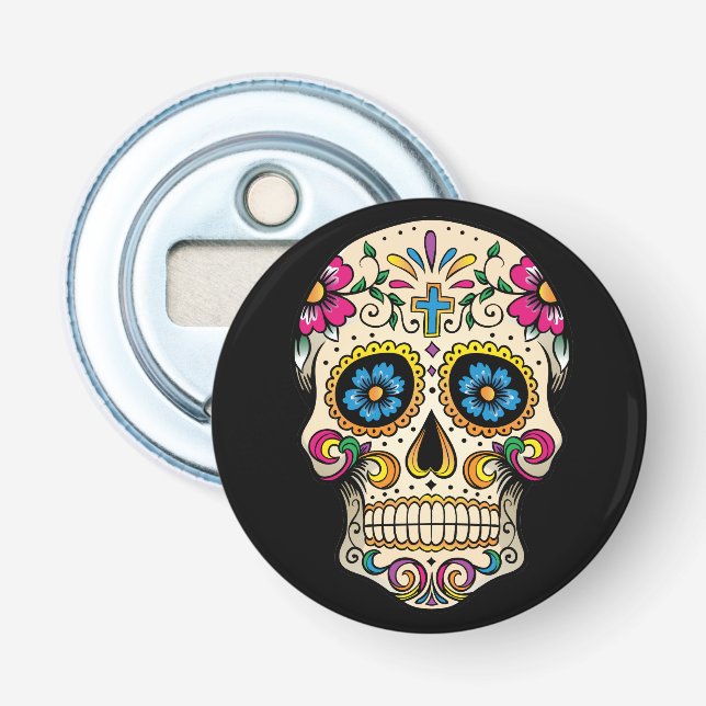 Abrebotellas Día de la Calavera Azúcar Muerta con Cruz (Anverso)