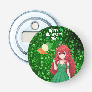 Abrebotellas día de San Patricio linda, chica anime irlandesa