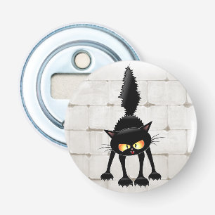 Abrebotellas Dibujo de Gato Negro Divertido y Feroz 