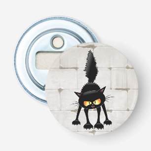 Abrebotellas Dibujo de gato negro divertido y fiero 