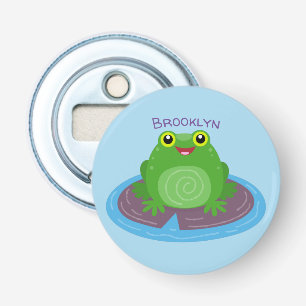 Abrebotellas Dibujo de rana verde feliz y lindo estilo cartoon