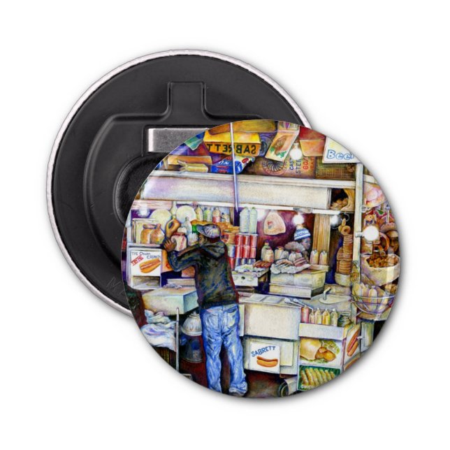 Abrebotellas Dios del perro caliente, Nueva York (Anverso)